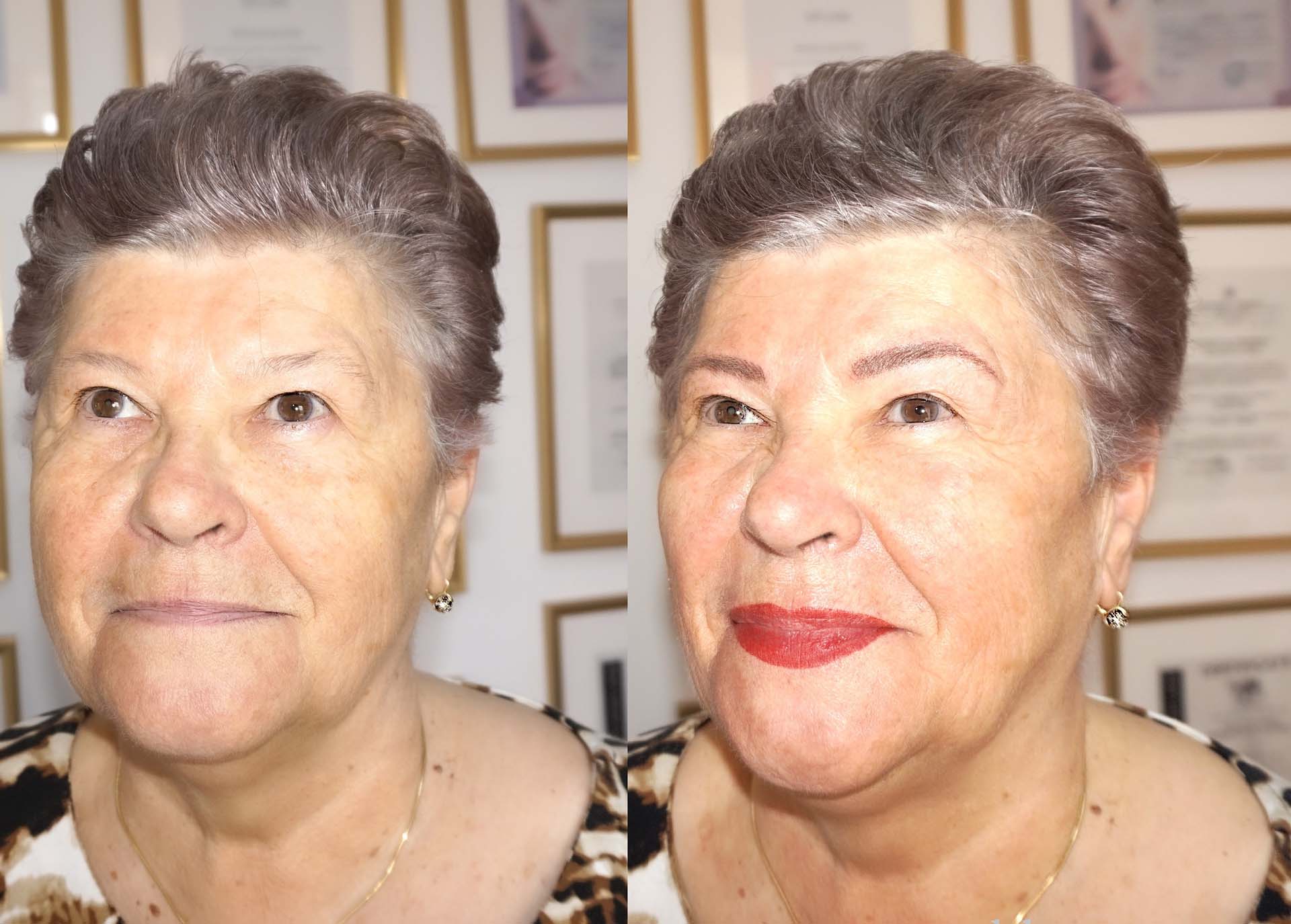 femeie matura peste 60 de ani inainte si dupa eyebrow permanent makeup