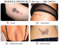 exemple de tatuaje fete medium 7-10 cm, modele mici mai elaborate realizate doar cu negru la Blooms Beauty București